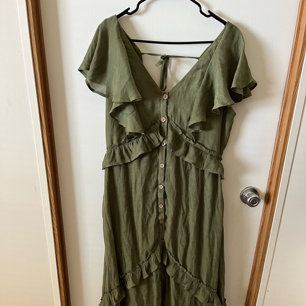 Green flowy high low dress size XL